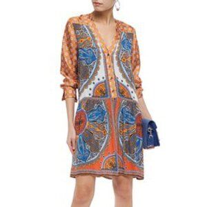 Sandro Hoani Crepe De Chine Paneled Printed Satin-Twill Dress